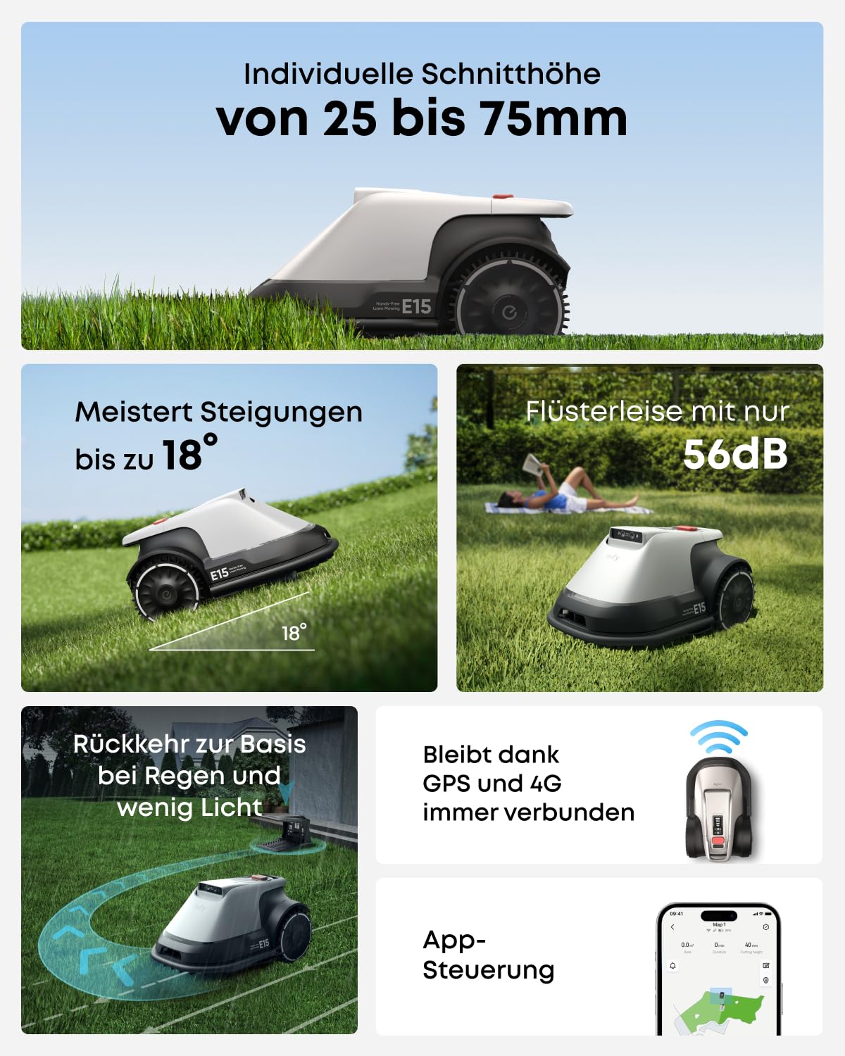 eufy E15 Mähroboter ohne Begrenzungskabel für 800 m², TrueVision – Bild 5